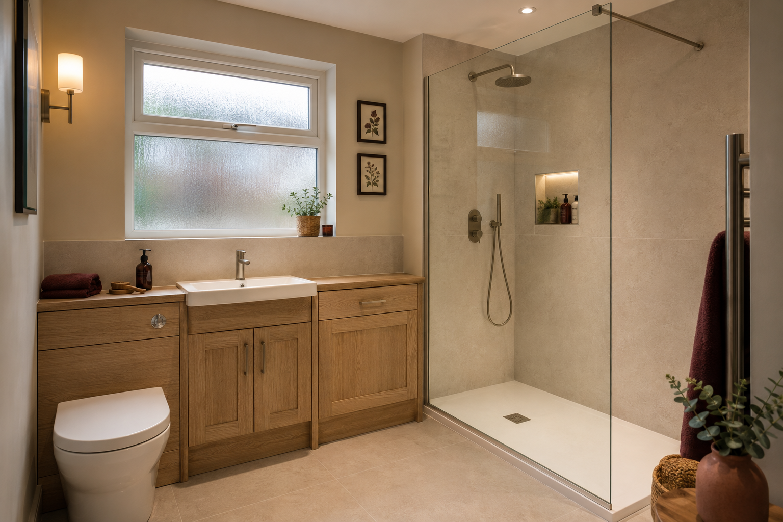 Warm fitted bathroom finish inspiration